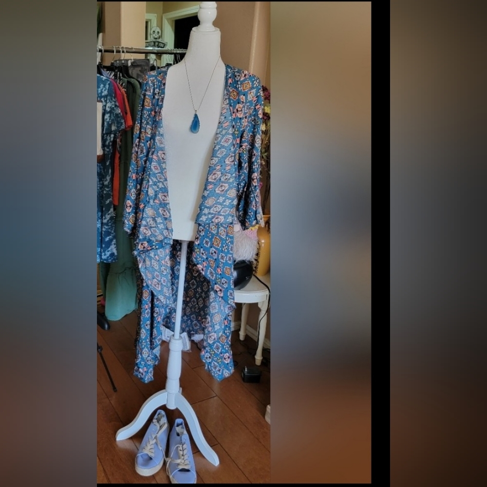 Multi Color Printed Duster Cardigan - Picture 2 of 2